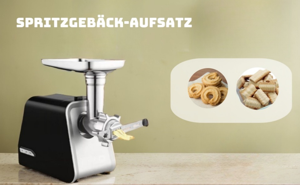 Електрична м'ясоподрібнювач 2000W, 4-в-1, з набором для кеббе та шприц-печива, насадка для ковбас, срібна