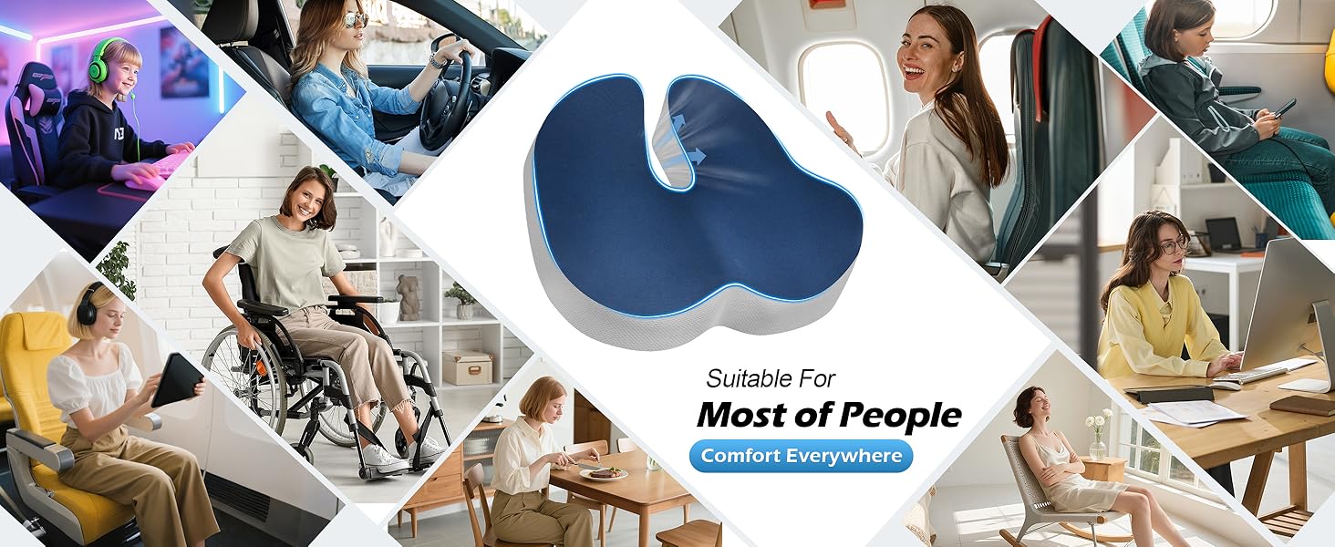 Подушка ортопедична для офісного крісла Lofty Aim з піни Memory Foam: підтримка попереку, куприка, зняття болю, для офісу, авто, літака, інвалідного візка – чорний, синій та сірий