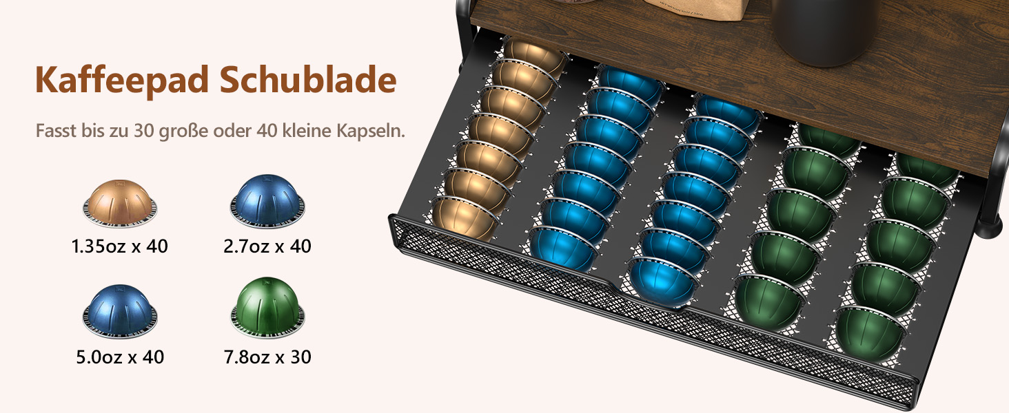 Трирівнева підставка для капсул Nespresso Vertuo з шухлядою, 40 капсул, органайзер для кави на кухню