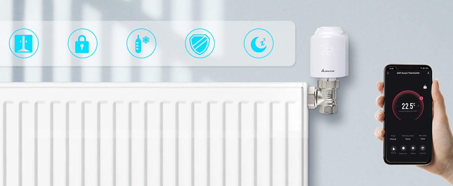 Розумний термостат для радіатора Salcar WiFi TRV603, сумісний з Alexa та Google Assistant, програмований, Tuya Smart, без шлюзу