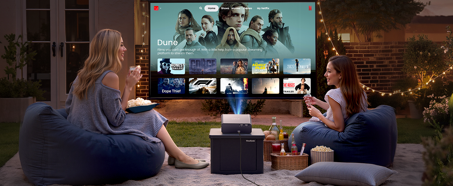 4K проєктор Smart Beamer з Netflix, Dolby Audio, 1000 ANSI люмен. Підтримка автофокусу, корекції трапеції 6D, WiFi 6/Bluetooth. Підходить для Android/iPhone, для дому та на вулицю. Чорний.