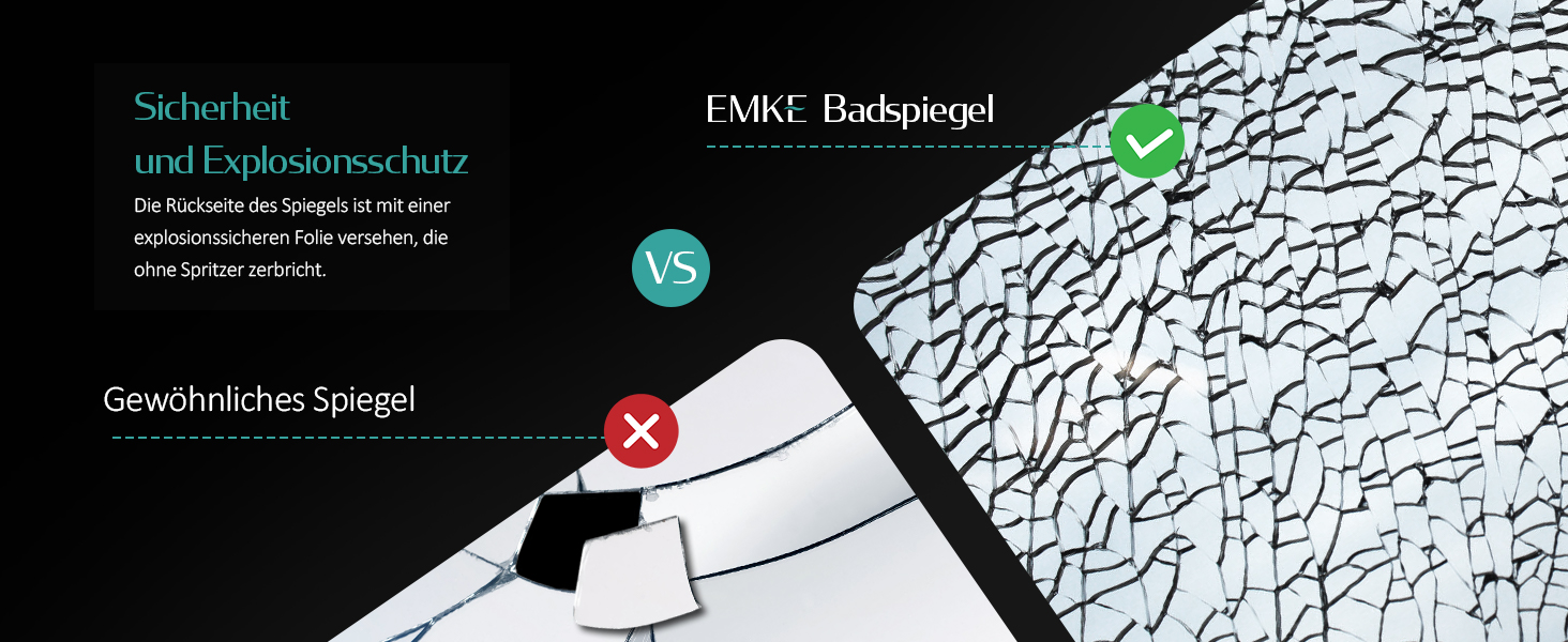Дзеркало для ванної кімнати EMKE з підсвічуванням 40x60 см, антизапар, 2 кольори світла (тепле/холодне), вимикач-клавіша, IP44, енергозберігаюче, захищене від вибуху