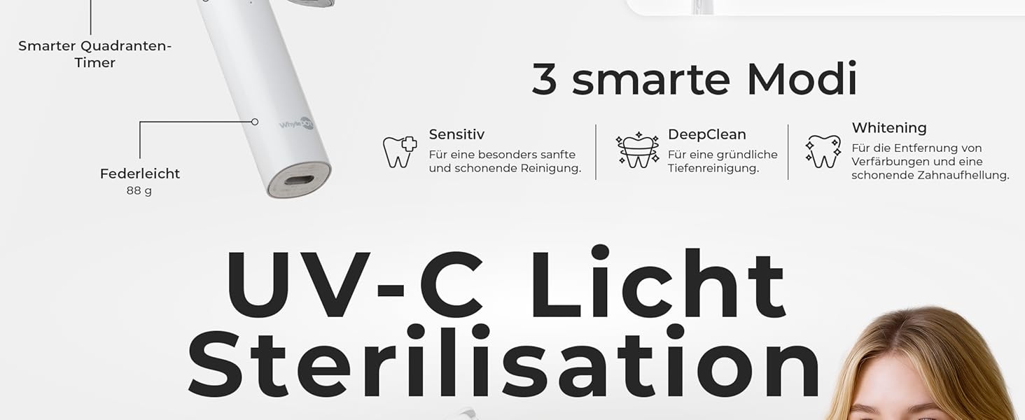 Звукова зубна щітка WhyteDOT® Premium: тиха, ефективна, з алюмінієвим корпусом, UV-футляром та до 6 тижнів роботи
