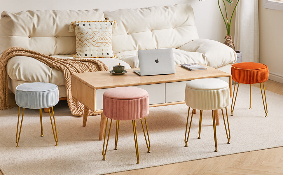 Пуф з відділенням для зберігання IBUYKE, рожевий, з металевими ніжками, знімний чохол