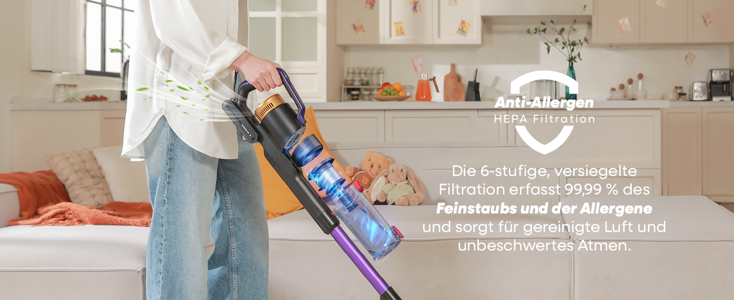 Бездротовий акумуляторний пилосос UNINELL HOME 48000Pa, 550W, 65 хвилин роботи, LED-дисплей, антизаплутувальна щітка, тиха робота, для килимів, твердих підлог та шерсті тварин (фіолетовий)