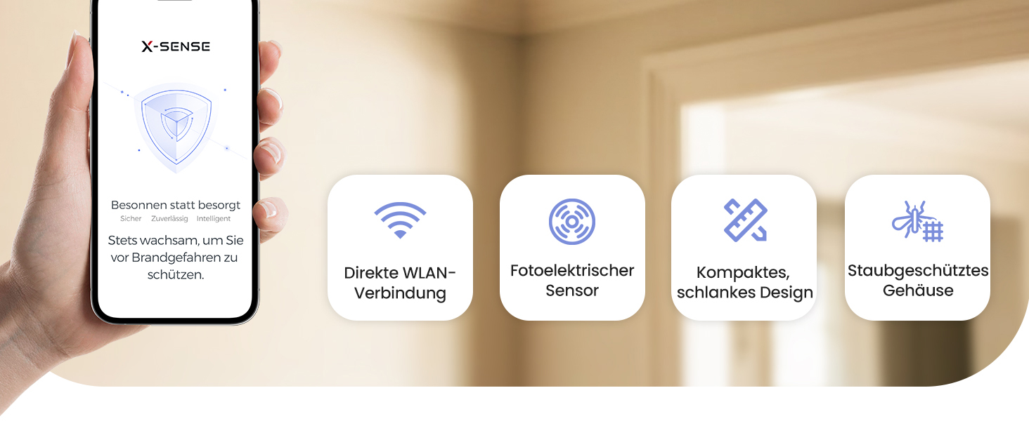 X-Sense Розумний димовий датчик з Wi-Fi, EN 14604, нічний режим, 10 років служби, змінна батарея, керування через додаток, XS0E-iR, білий