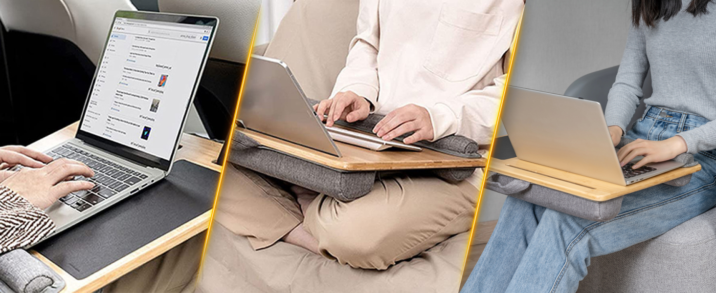 Підставка для ноутбука RICOO з подушкою XXL, бамбукова підставка для ноутбука з підкладкою для миші, Lapdesk для дивана/ліжка, LA0035 (Бежевий)