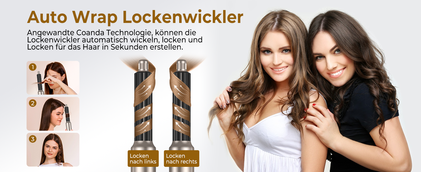 UKLISS Airstyler 5-в-1: Фен-щітка, стайлер для волосся з іонізацією, випрямляч, плойка для локонів, насадки для укладання. Золото-білий колір