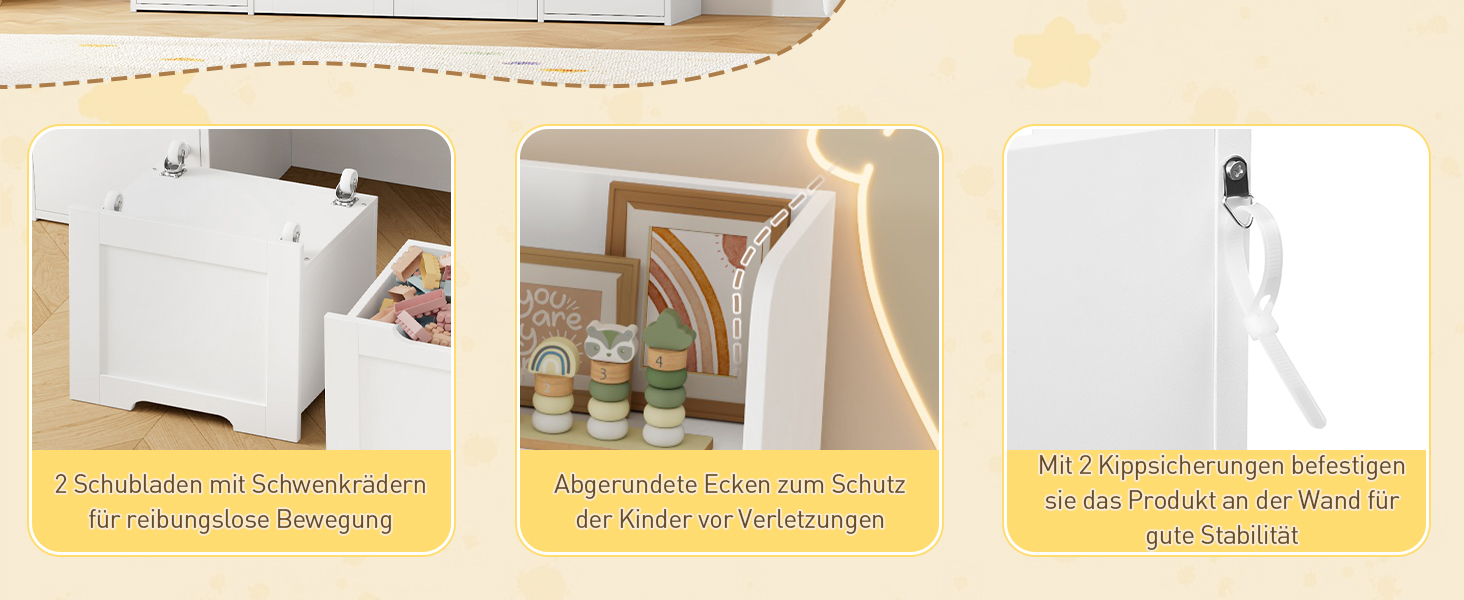 FOREHILL Дитяча полиця-стелаж для іграшок та книг, меблі для дитячої кімнати з ящиками, 122 x 30 x 100 см (білий)