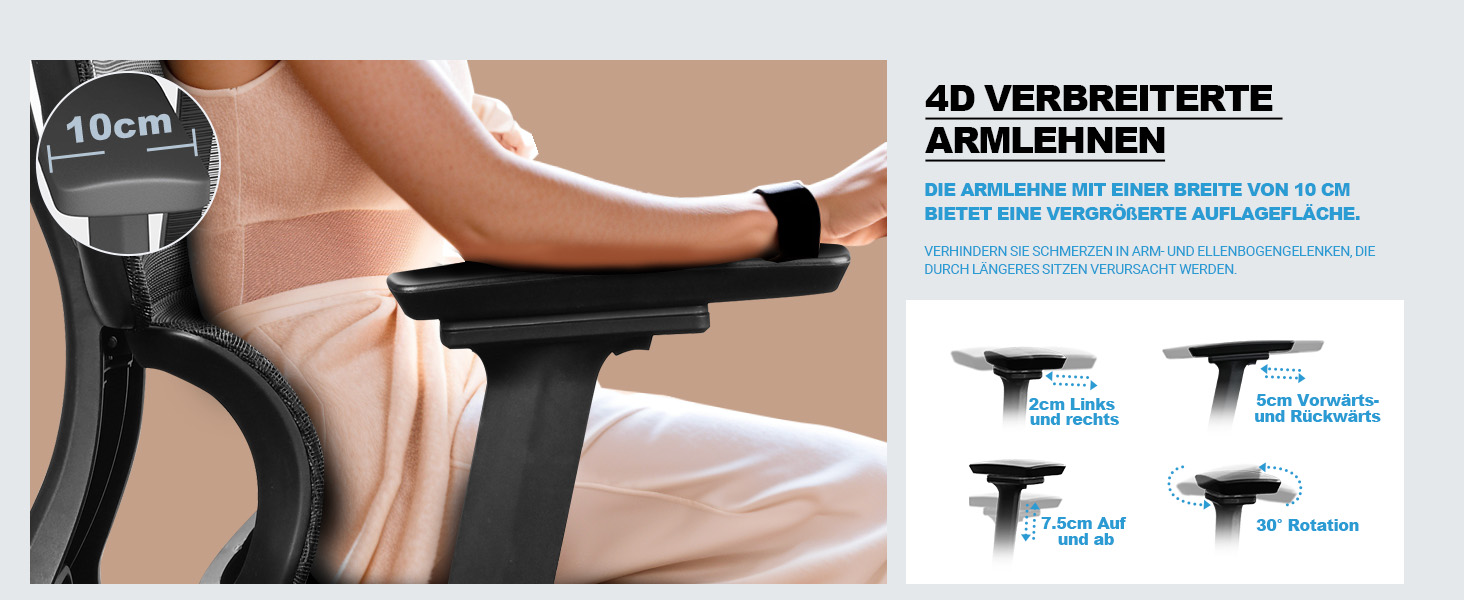 Ергономічне крісло для офісу, 4D підлокітники, регульована глибина сидіння, 4-рівневий нахил, гумові колеса, сітчаста сидіння, висока спинка, для великих людей, Homeoffice & Gaming, чорне ергономічне крісло з сітчастою подушкою сидіння