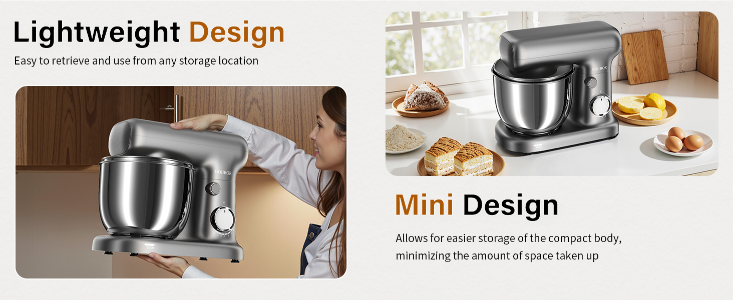 Кухонна машина-міксер з двома чашами 2.5L+3L, 10 швидкостей, 1500W, з гаком для тіста та насадкою для збивання, для випічки та щоденного приготування їжі (сріблясто-сірий)