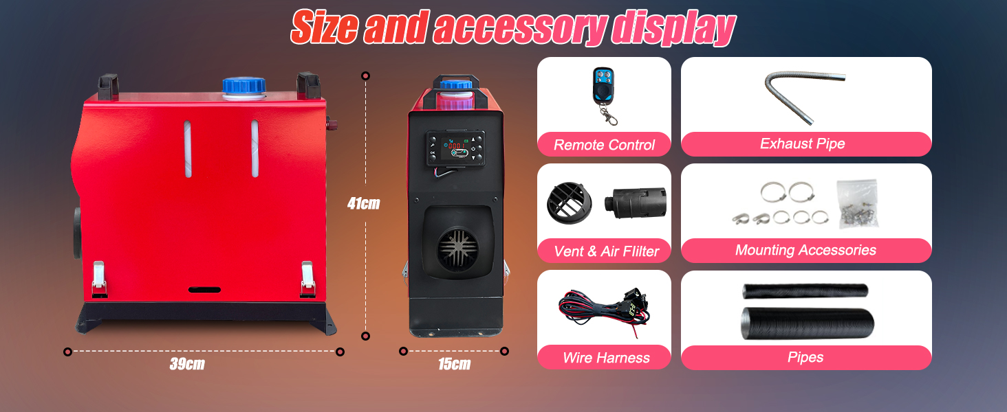 Дизельний повітряний опалювач Triclicks 12V 5KW для авто, RV, вантажівки, кемпера з LCD-дисплеєм та пультом керування (червоний + чорний)