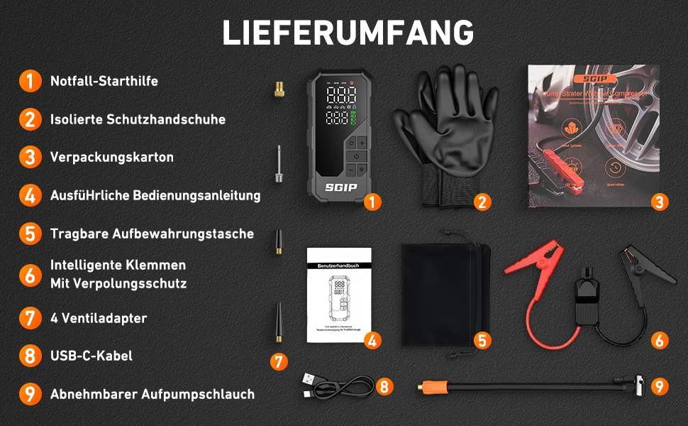 Powerbank-пусковий пристрій 26800mAh Starthilfe 7000A для автомобілів з компресором та ліхтариком, сумісний з бензиновими та дизельними двигунами (до 8.0L)