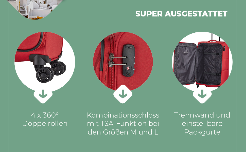 Набір валіз Travelite Chios: L/M/S, м'яка оболонка, ручна поклажа, червоний колір