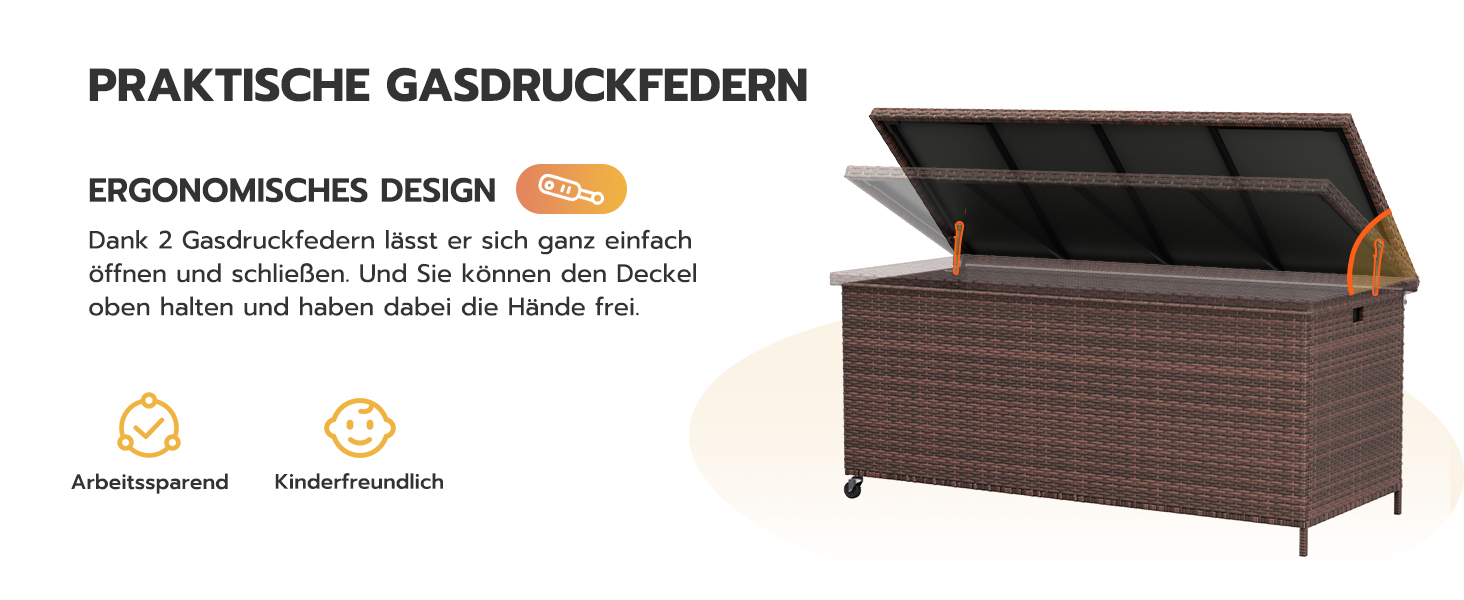 Водонепроникний садовий ящик-бокс UDPATIO з колесами 480л (138x61 см), коричневий - для саду, балкону, зберігання