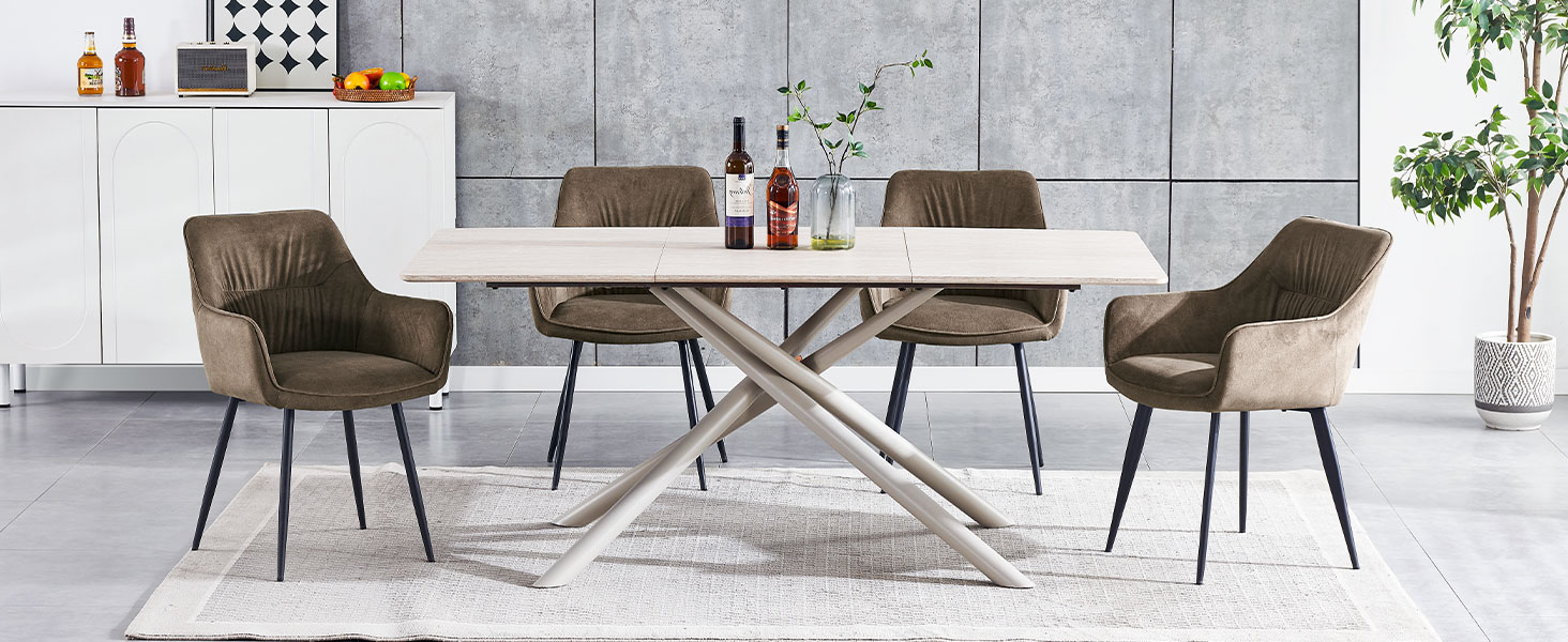 Набір обідніх крісел 6 шт. поворотні, з підлокітниками, 360°, сучасний м'який стілець з велюру, для вітальні, кухні, робочого кабінету, спальні (4, Бежевий)