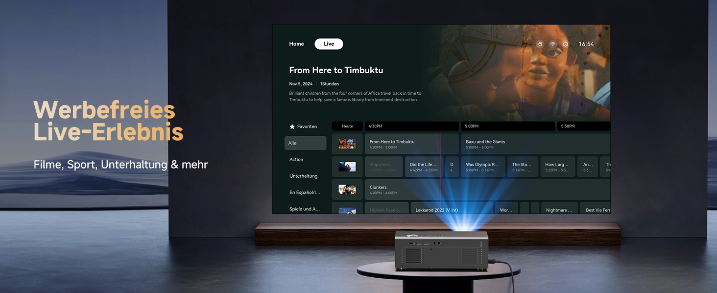 4K Smart проєктор KOGATA з авто-фокусом, WiFi 6, Bluetooth та підтримкою Netflix | Домашній кінотеатр для саду та стрімінгу | Сірий