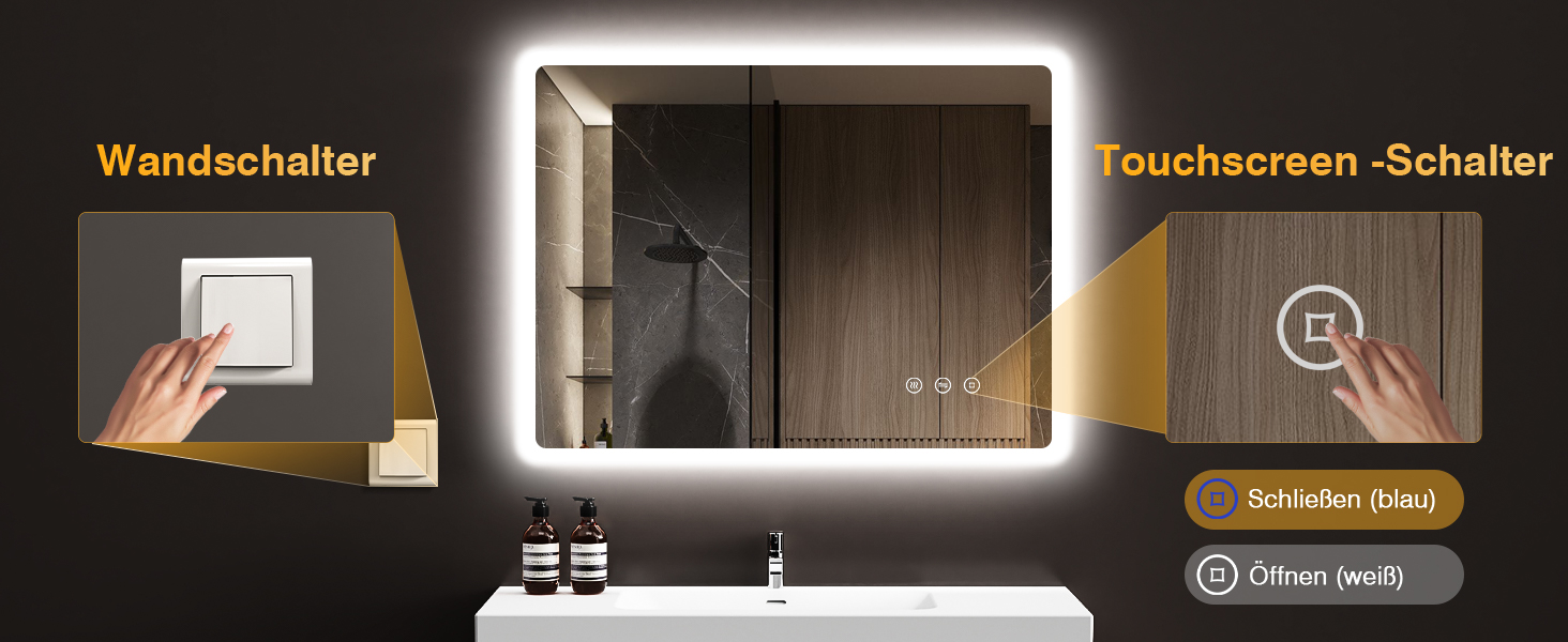 LED дзеркало для ванної кімнати 80x60 см з підсвічуванням, диммування, антизапар, 3 кольори світла, IP44, функція пам'яті, горизонтальне/вертикальне кріплення