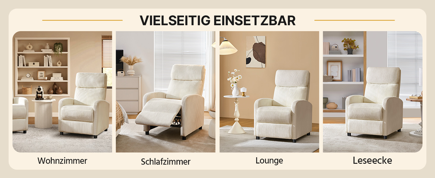 Крісло-релакс Yaheetech для телевізора, крісло-софа, крісло для відпочинку з регульованою підніжкою, лежак з бежевої тканини Cord