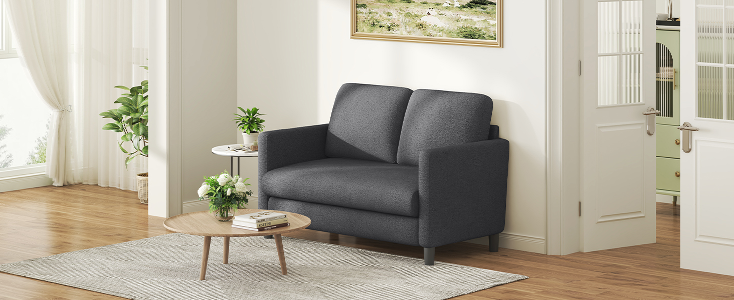 Двомісний диванчик для підліткової кімнати, компактний диван з масиву дерева, сірий колір, 130 см