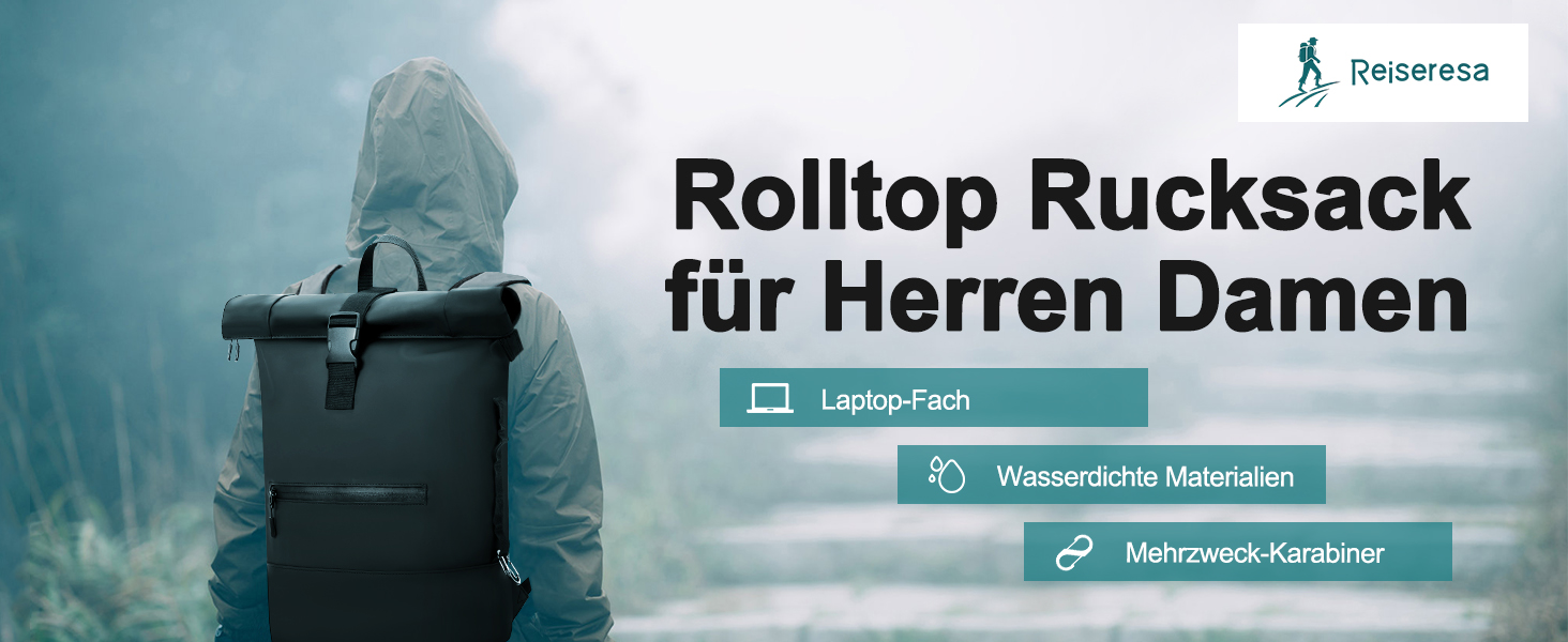 Водонепроникний рюкзак Rolltop для ноутбука, унісекс (чоловічий та жіночий), чорний, розмір L