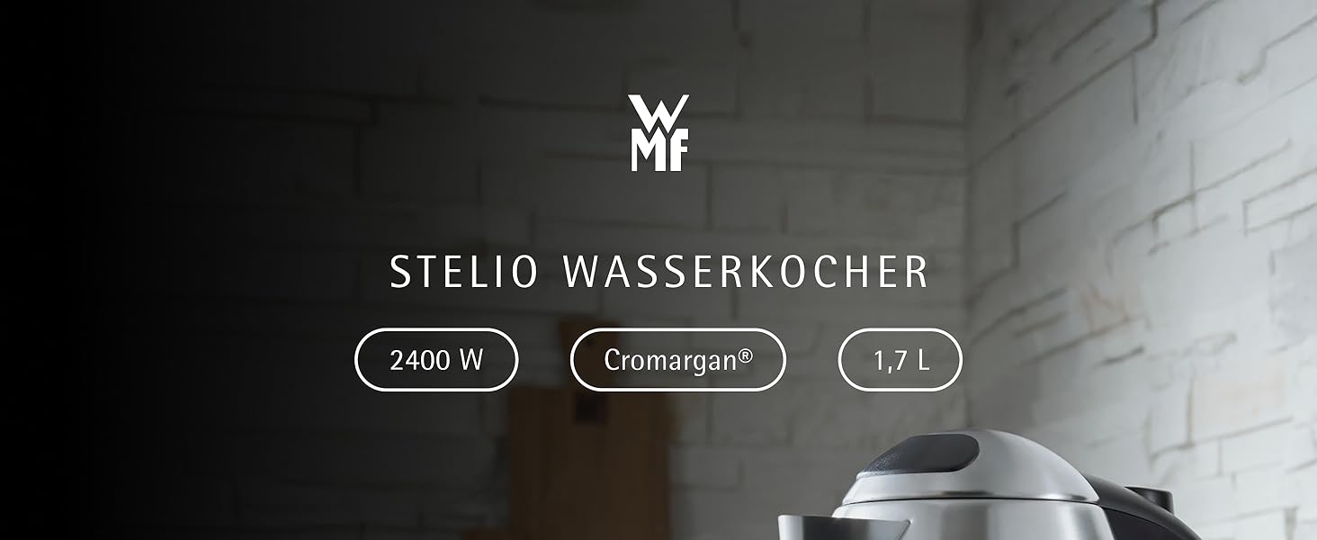 Електричний чайник WMF Stelio 1,7л з нержавіючої сталі, з фільтром від накипу, 2400 Вт, з підсвічуванням рівня води, захистом від перегріву, матове срібло