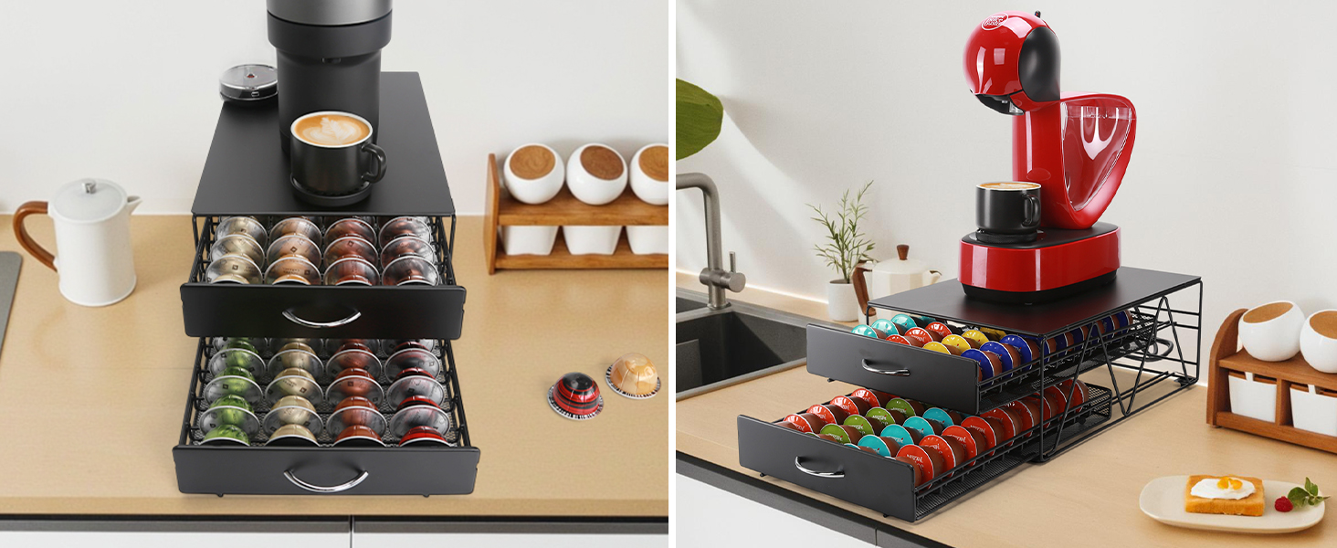 Тримач для капсул Nespresso Vertuo: органайзер для 80 капсул, металева висувна шухляда для кухні та офісу