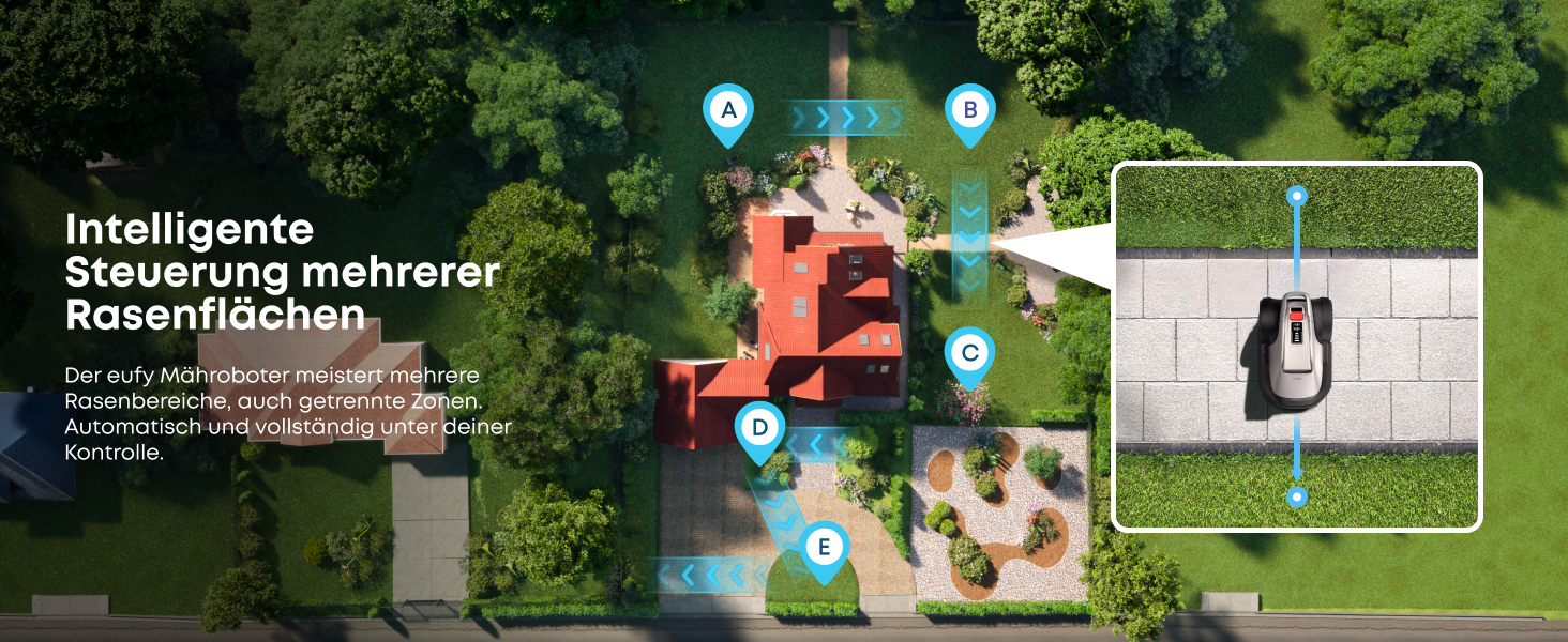 Робот-газонокосарка eufy E15 без дроту, до 800 м², TrueVision, навігація, уникнення перешкод, керування через додаток