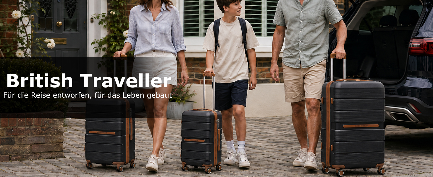Великий дорожній валіза British Traveller з поліпропілену (PP), жорстка оболонка, замок TSA, чорний, розмір L