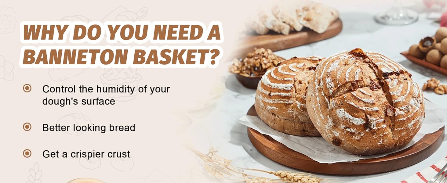 Набір для випічки хліба Brot: 2 корзини (23см круглі, 25см овальні), тейгшкребок, мішалка, тканинний вкладиш & лам, 100% ротанг