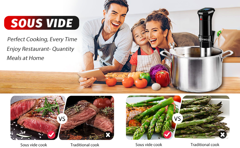 KEAWEO Sous-Vide прилад для приготування їжі за низькою температурою, 1100W, прецизійний, з таймером та LCD дисплеєм, нержавіюча сталь