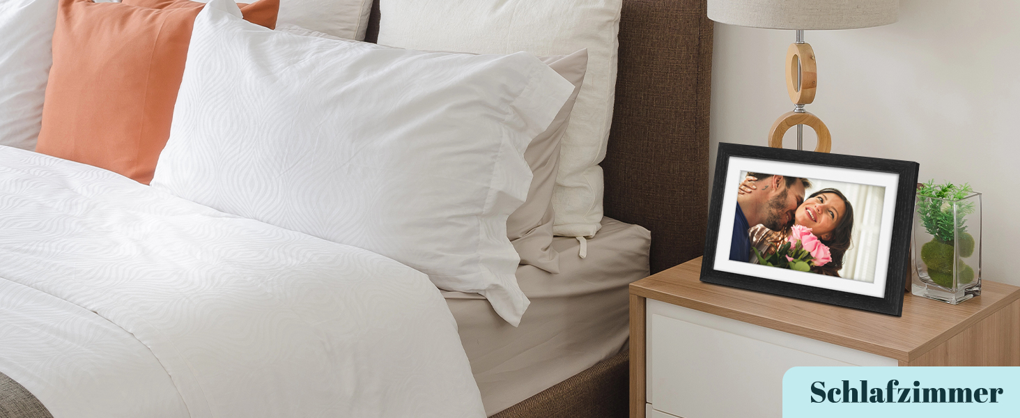 Frameo Цифровий фоторамка з Wi-Fi, 10.1 дюйма, горіх, 32GB, HD IPS сенсорний екран, відтворення фото/відео через додаток Frameo, подарунок для чоловіків та жінок