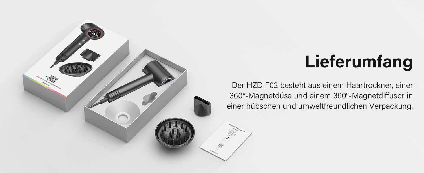 Професійний фен для волосся з дифузором, безщітковий мотор 110 000 об/хв, 400 млн плазмових іонів, низький рівень шуму 57дБ, чорний