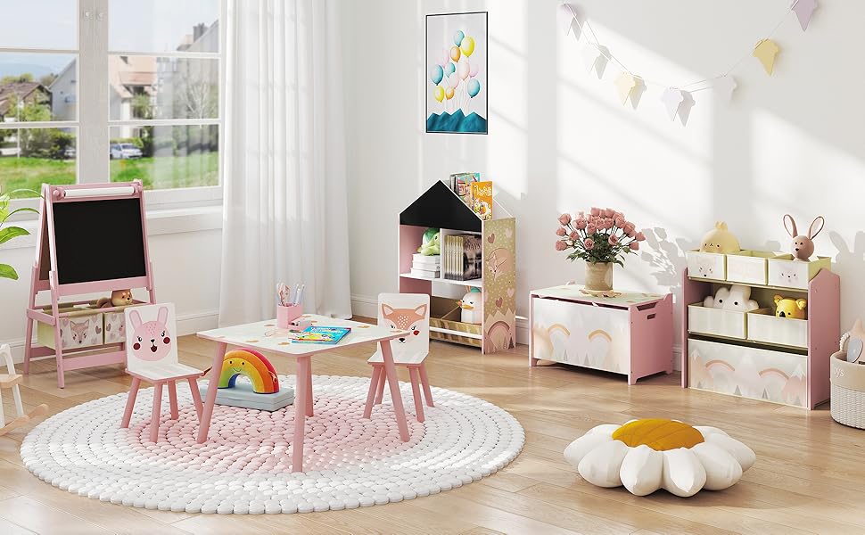 Дитяча іграшкова скринька ZONEKIZ з накривною кришкою та безпечним шарніром, 60x37x39 см, зелено-рожевий колір