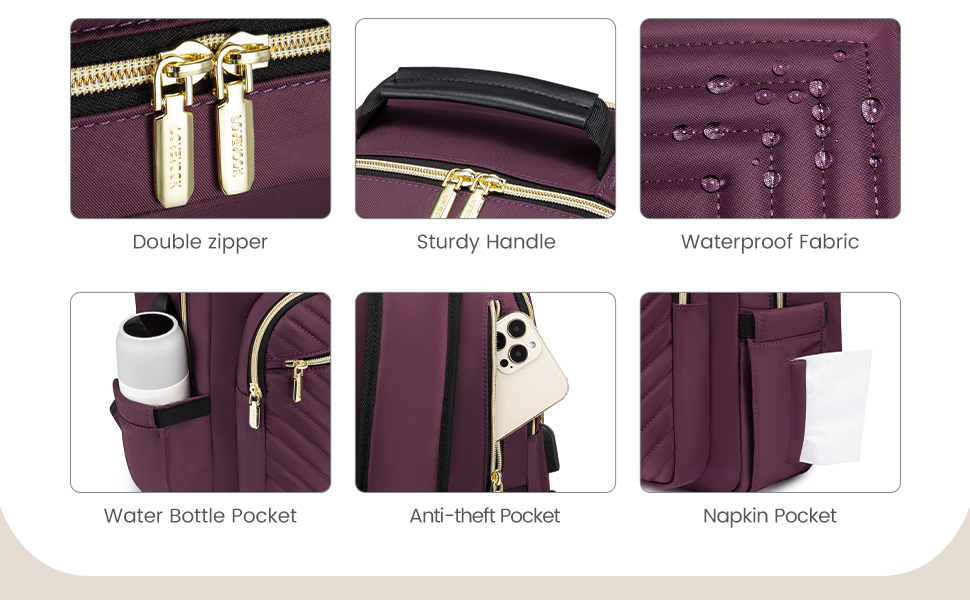 LOVEVOOK Рюкзак для жінок, великий, 15.6 дюймів, для ноутбука, водонепроникний, шкільний рюкзак, дівчата-підлітки, сумка на день, чорний, елегантний, для роботи, для школи, університету, подорожей (15.6 дюймів, темно-фіолетовий)