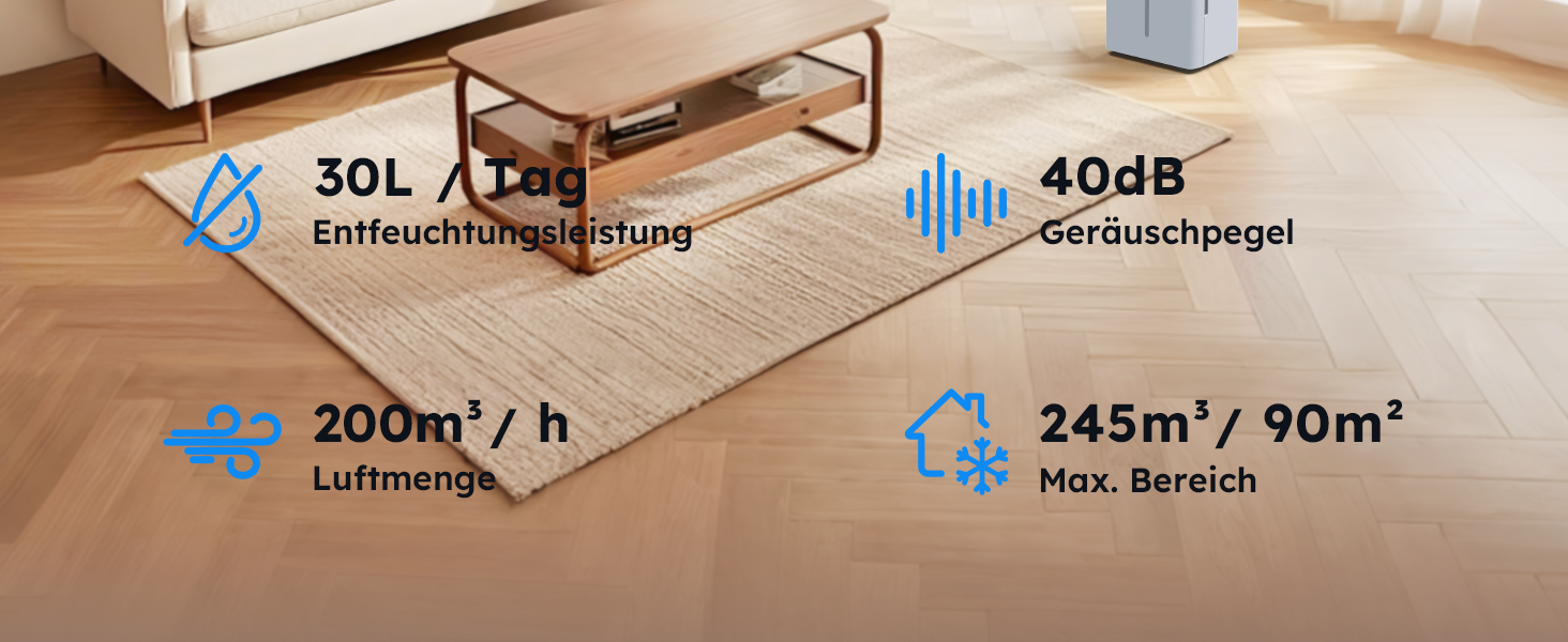 Електричний осушувач повітря 20L з відведенням води через шланг, фільтр, таймер, 10 років гарантії (30л/день)