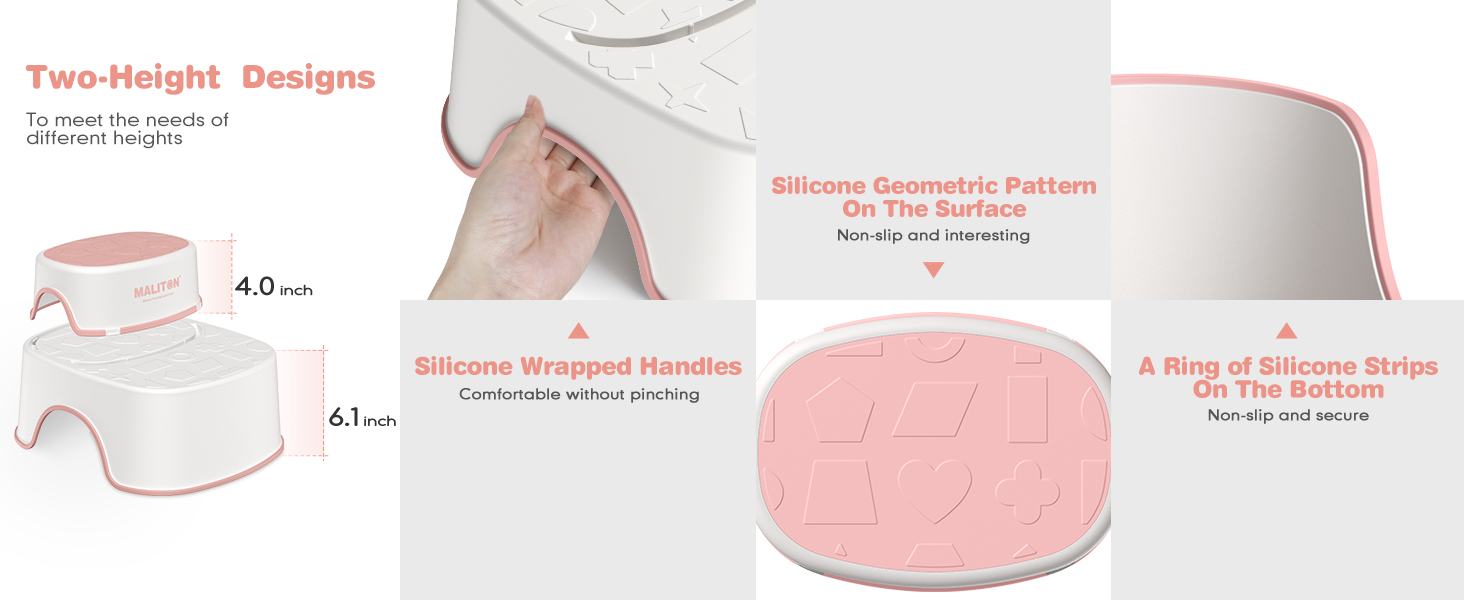 Унітаз дитячий Maliton з підставкою 2-ступінчастою для дітей 1-8 років, біло-сірий (Рожевий)