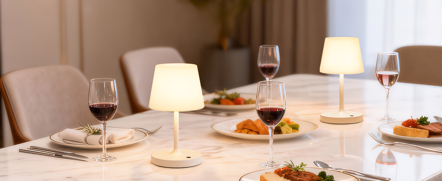 LED настільна лампа бездротова, торшер з торканням, лампа на акумуляторі з регулюванням яскравості та функцією пам'яті, торшер для спальні, кав'ярні, на вулицю (білий)