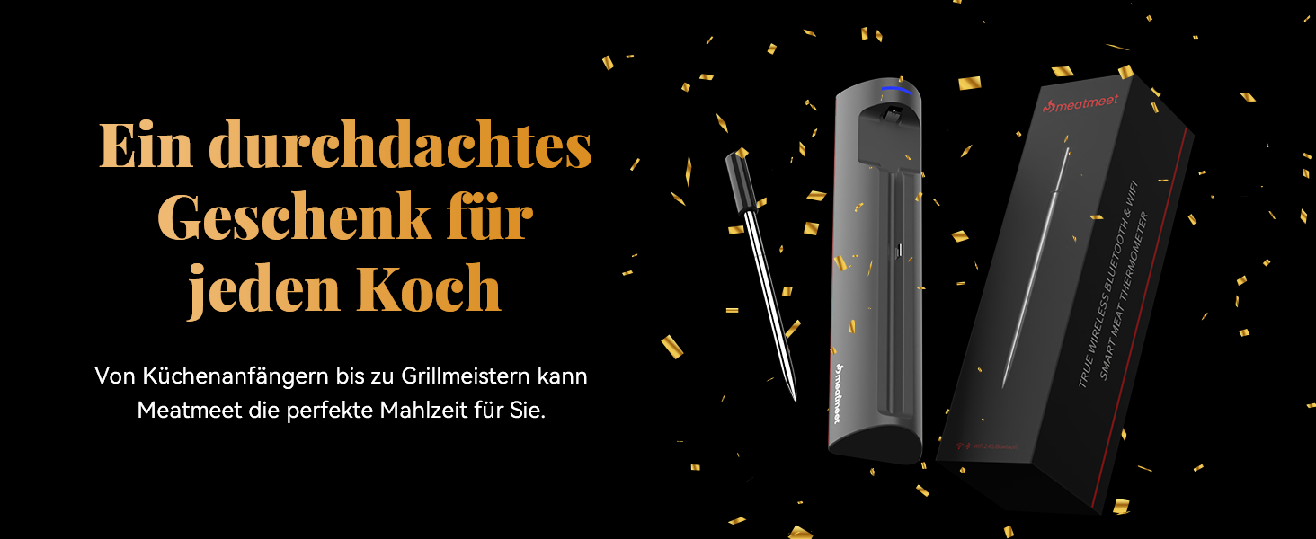 Бездротовий термометр для м'яса з Wi-Fi та Bluetooth, моніторинг через додаток, таймер та сповіщення, водонепроникний (IP67) та маслостійкий, для BBQ, духовки, гриля, кухні MMP1