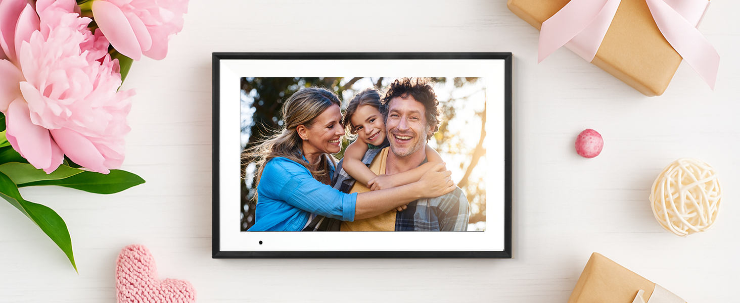 Цифровий фоторамка 10.1 дюйма з Wi-Fi, 32GB, IPS сенсорний екран, автоматичне обертання, чорний колір