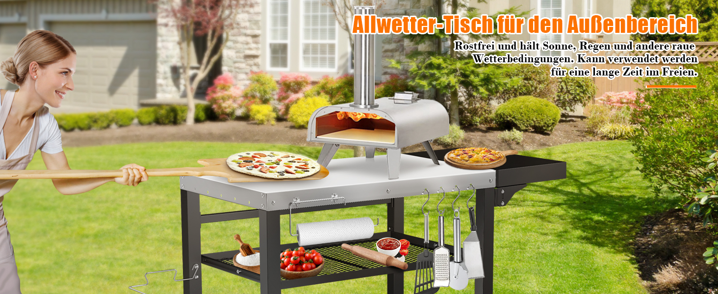 Нержавіюча сталева візок для гриля Denmay з 3 ярусами, піч для піци, робочий стіл для гриля, візок для обслуговування на відкритому повітрі