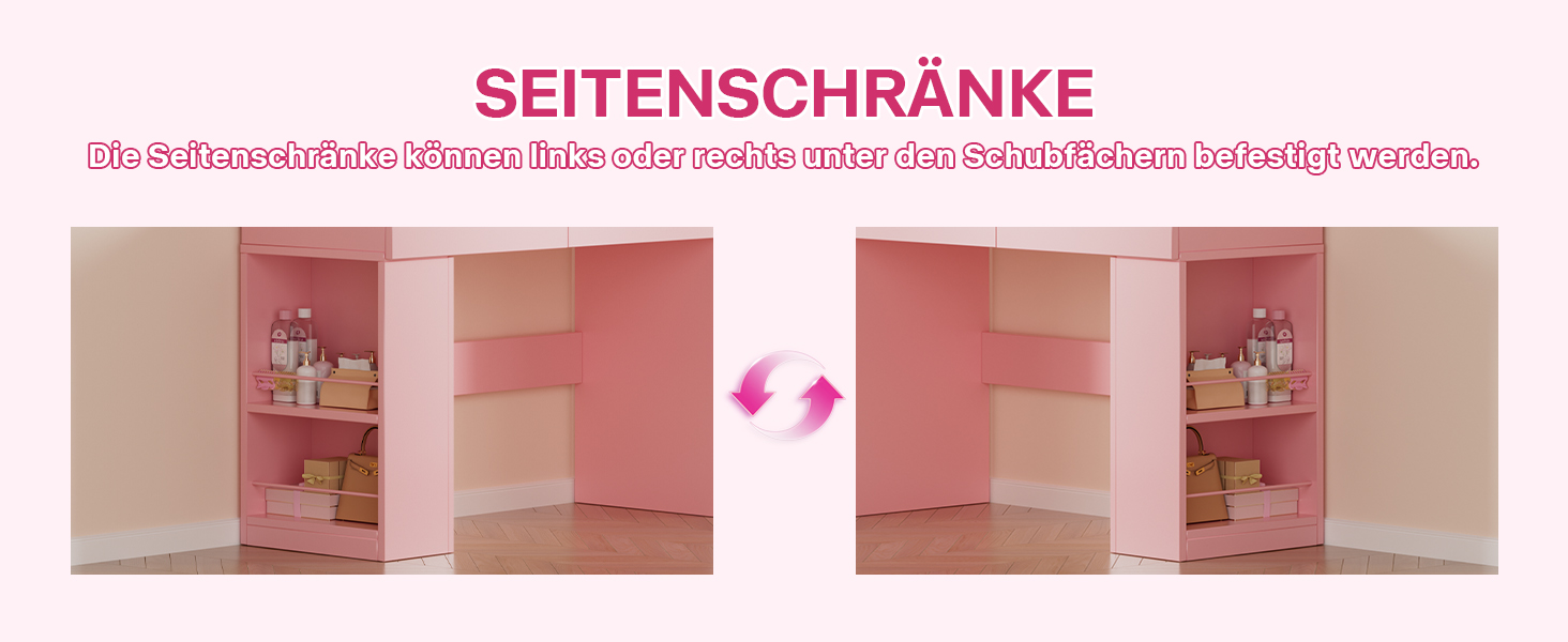 Трюмо Airfish з підсвічуванням 108x40 см: туалетний столик з дзеркалом, полицями, 2 шухлядами, регульоване освітлення, для спальні/вітальні (білий/рожевий)