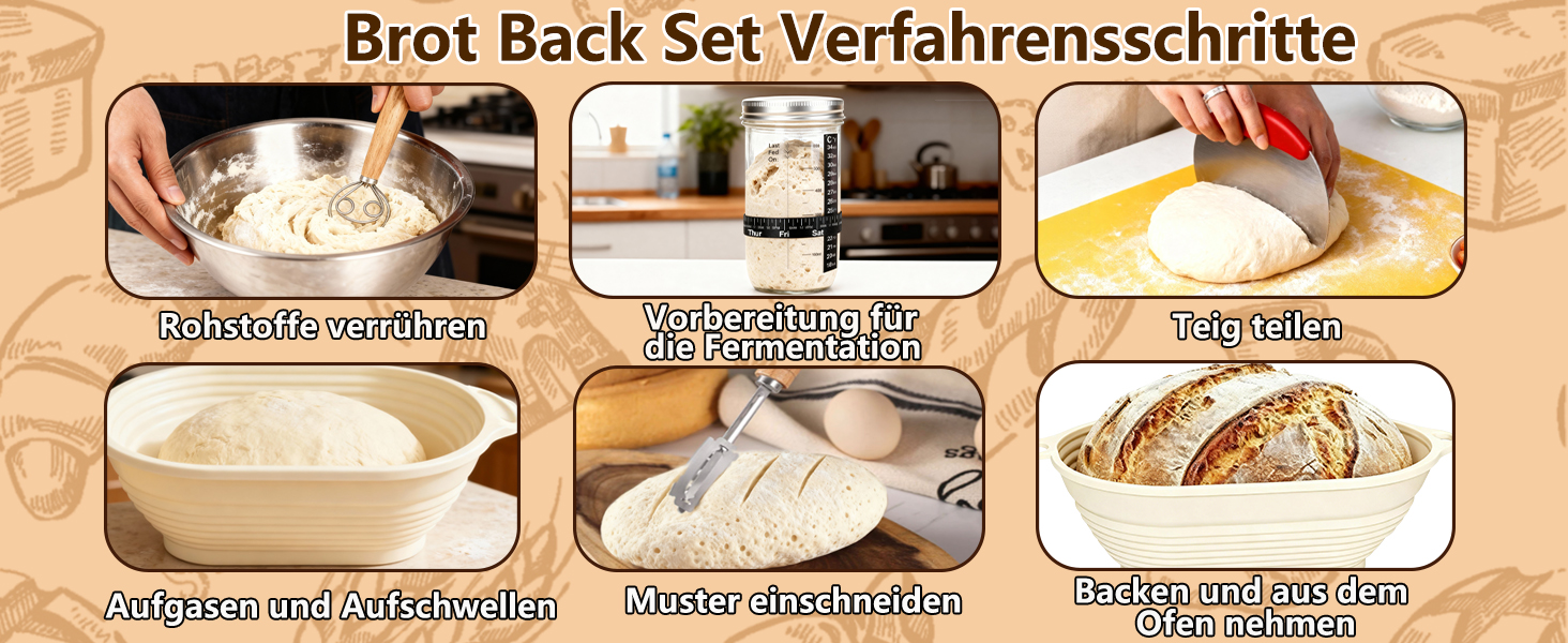 Набір для приготування закваски Daity: 12 предметів для випікання хліба, з підігрівачем, овальний гніт для підйому тіста 28см з силікону, для початківців та професіоналів