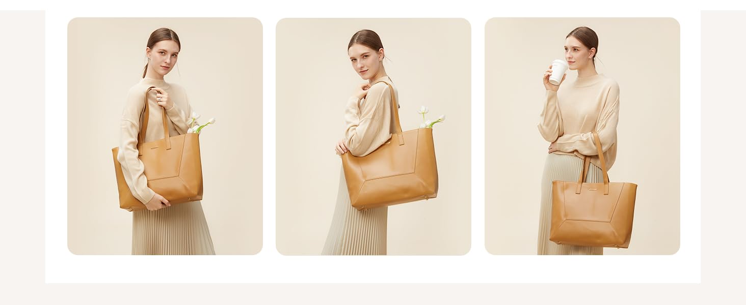 Сумка жіноча LOVEVOOK з натуральної шкіри, велика містка, на плече, тоут, для роботи та повсякденного використання, коричнева