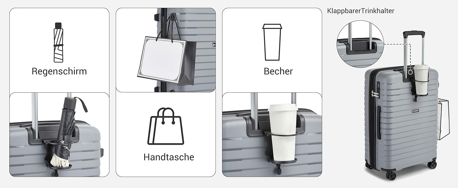 Чемодан KONO середнього розміру з жорстким корпусом, PP, з 4 колесами, розширюваний, легкий, з тримачем для напоїв та TSA замком (зелений, L)