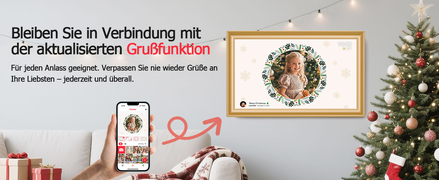 Цифровий фоторамка Frameo 10.1 дюйми, IPS, HD 1280x800, 32GB, Wi-Fi, автоповорот, Frameo App