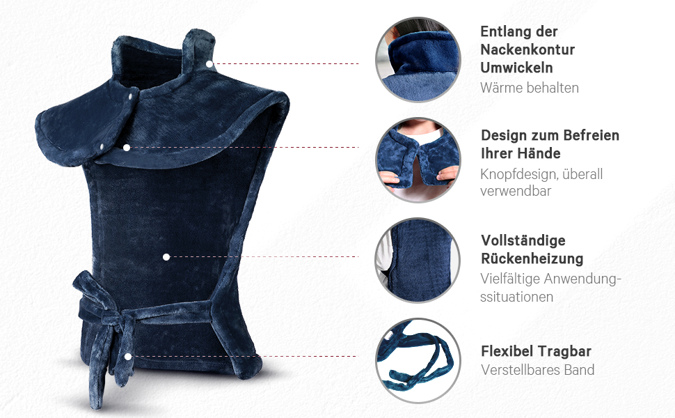 Електричний нагрівальний килимок для спини, шиї та плечей 60 x 85 см, 4 температурні режими, з автовимкненням та захистом від перегріву, можна прати в машині (Блакитний)