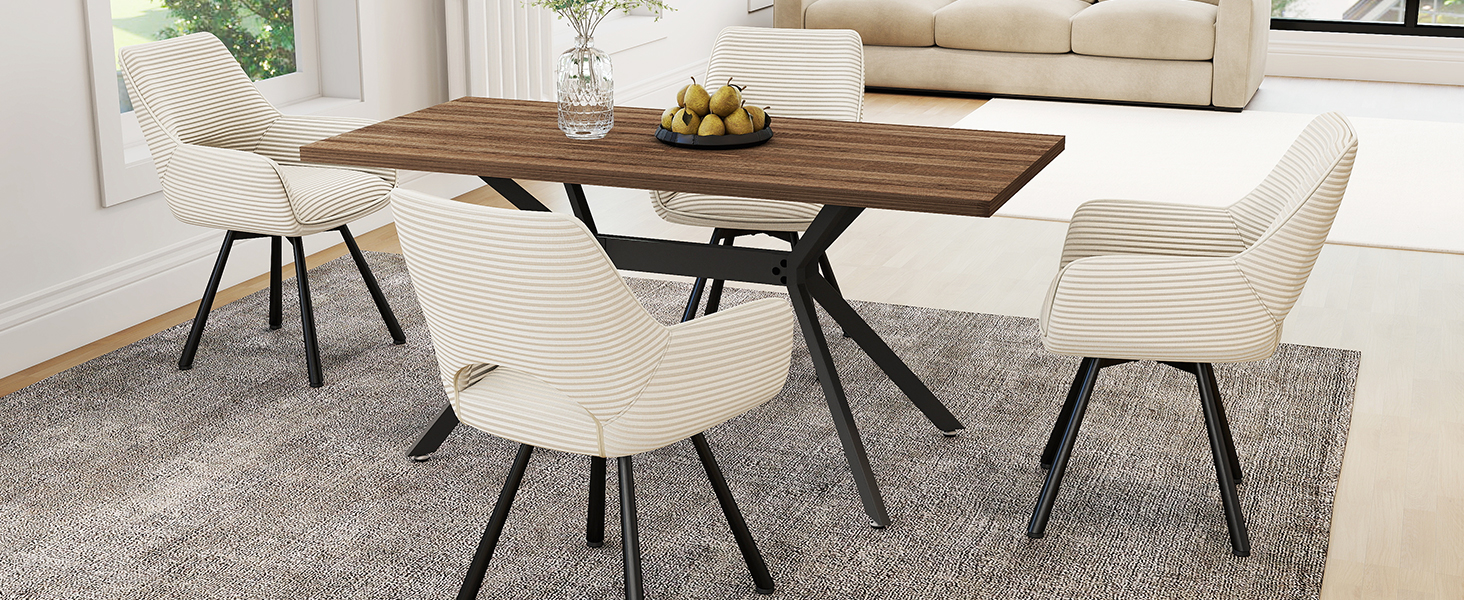 Набір обідніх стільців 4 шт. з поворотним механізмом 360°, стільці з підлокітниками на металевих ніжках, підходять для обідньої кімнати, м'які стільці з велюру, бежевого кольору