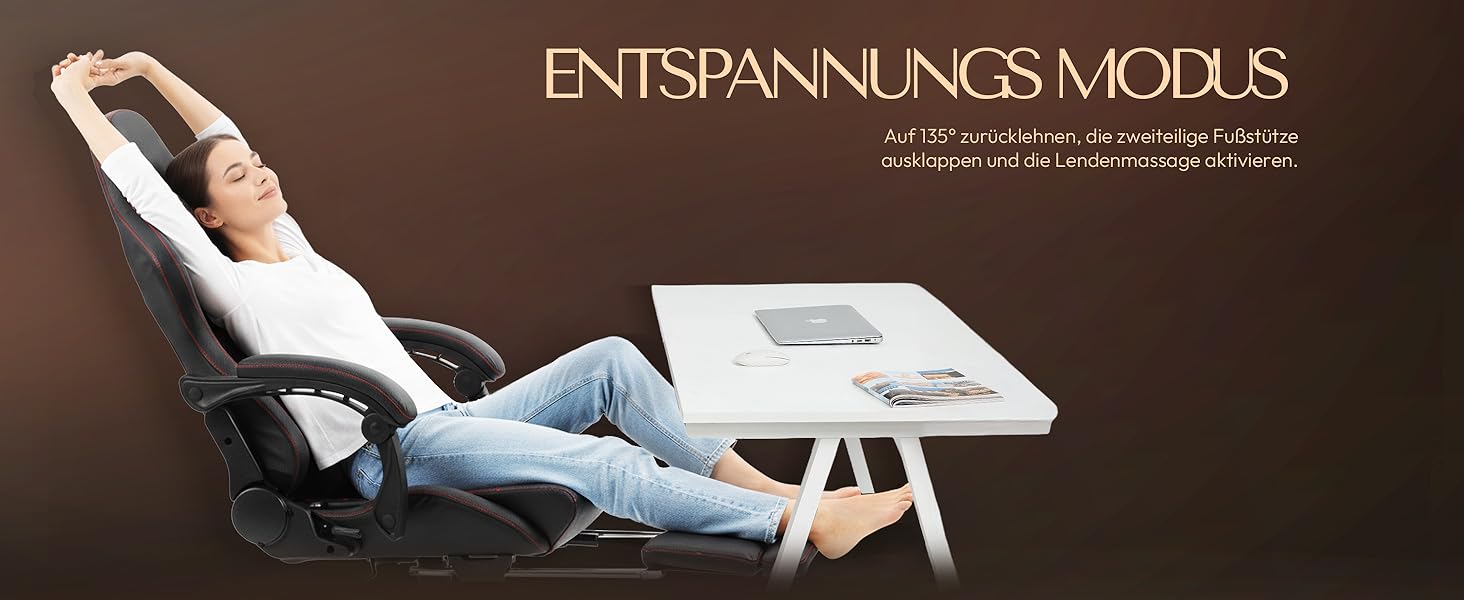 Ігровий крісло Dowinx з регульованою підніжкою, масажним поперековим валиком та офісним комфортом, до 200 кг, кут нахилу спинки 165°, чорний