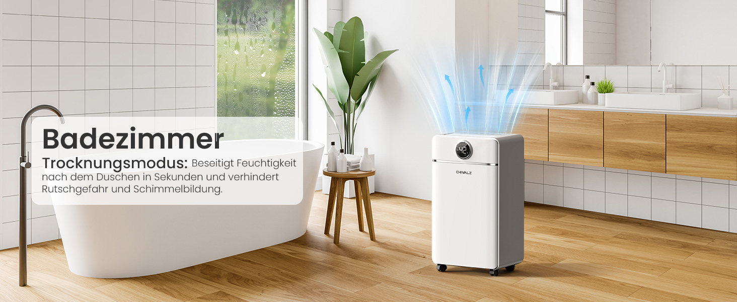 Електричний осушувач повітря CHIVALZ 12л/24г для приміщень до 120м³ (30м²), 3 режими роботи, таймер 24г, автоматична відтавлювання (білий)